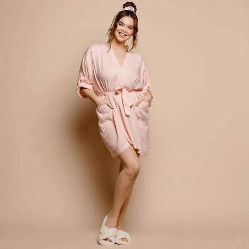 CHILL by Cravings Kassatex Womens Pale Pink Everyday Airy Linen Robe S/M‎